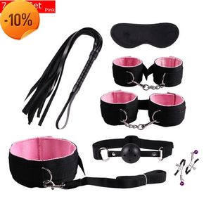 Kit de Massagem Bdsm Bondage para Mulheres Algemas Brinquedos Sexuais com Mordaça de Boca Pinça de Mamilo Chicote Espancando Casais Eróticos de Pelúcia Jogos de Sexo Produto