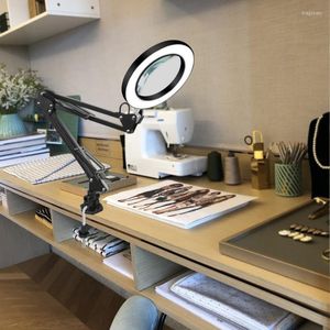 Bordslampor 8W USB LED 3 färger Magnifier Lamp Dimning Desk Reading Light med 5x stort förstoringsglas nagelskönhet