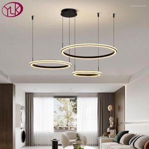 Ljuskronor Youlaike Modern LED -ljuskrona för vardagsrum Ankomst Black Ring Design Akryl Lamp Luxury Home Decor Hang Light Fixture