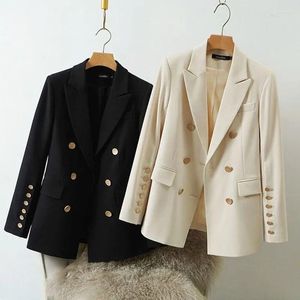 Women's Suits Autumn Solid Color White Black Blazer Double Breasted Office Top Suit For Women Loose Oversize Coat Female