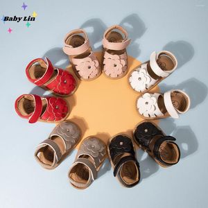 Erste Wanderer Anti-Rutsch-Kleinkind-Säuglingsschuhe Sommer Outdoor Hakenschlaufe Flache Gummisohle Baby-Sandalen für Flower Graden Park