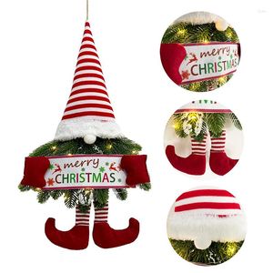 Flores decorativas LED LED Feliz Natal Gnome Wrinalh Elk Hat Garland Pinging for Farmhouse Front Door Window Party Decoration