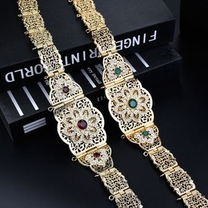 Waist Chain Belts Sunspicems Chic Morocco Jewelry Women's Cafe Belt Gold Crystal Bridal Dress Belt Flower Waist Chain Algerian Body Jewelry 230512