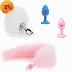 New Massage 40cm Separable Fox Tail with Cat Claws Anal Plug Cosplay Anus Expansion Sexy Toys for Women Couples Erotic Butt Flirt Metal Plug