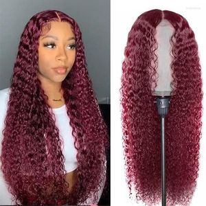99J Curly Lace Pront Human Hair 13x4 Wave Wave Red 150 ٪ شفاف للنساء