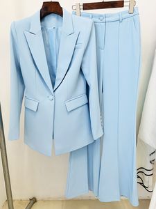 T116 Designer tailleur pantalone blazer Due pezzi Set Giacca firmata Donna Fiori stereoscopici Appliques Blazer doppiopetto lungo