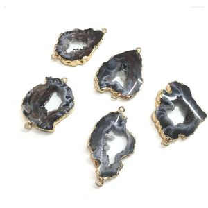Charms Natural Stone Connector Black Agates Oregelbundet för smycken som gör DIY -halsbandsarmbandtillbehör