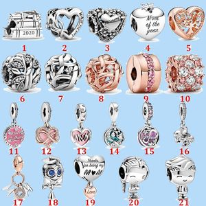 925 sterling silver charms for pandora jewelry beads Bracelet Charms Love Heart Mother's Day Rose Gold Fastener Beads Love Heart Blue Crysta