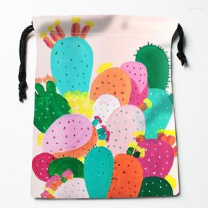 Storage Bags Cactus Plant Drawstring HD Print 18X22CM Arrival Soft Satin Fabric Resuable Clothes Bag Shoes 0519