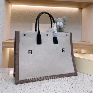 Bolsa Tote de grife RIVE GAUCHE Bolsa de compras de linho e couro Straw Letter Tote Bolsa de ombro feminina Bolsa de ombro feminina Bolsas de praia 103837