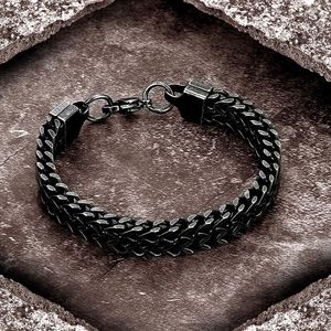 Link Bracelets Male Fashion Stainless Steel Bracelet Trend Hip-Hop Double Row Positive And Negative Chain Men Punk Woven For Boyfriend