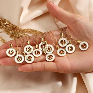 Chains Vintage 26 Letters Pendant Necklace For Women Stainless Steel Gold Plated Round Hollow Shell Name Initial Jewelry