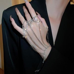 Link Bracelets vintage zircão de shinestone Chain Rings Mulheres Multi Camadas Conectadas Elegantes Bulbões de Cristal