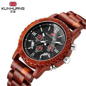 Avanadores de punho Kunhuang Quartz de madeira Sport Cronógrafo de luxo Business Wood Male Bracelet Big Watches Man Bangle Watch Watch