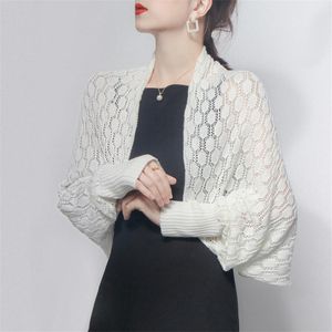 Kvinnors stickor Tees Spring Autumn Thin Sticked Kimono Cardigan Crop Top Knitwear Women Batwing Sleeve Fashion Sweater