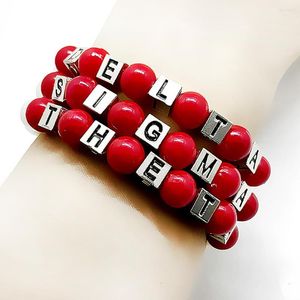 Strand Fashion College Women's Sorority Society Delta Letter Bead Red Simulation Pearl Armband