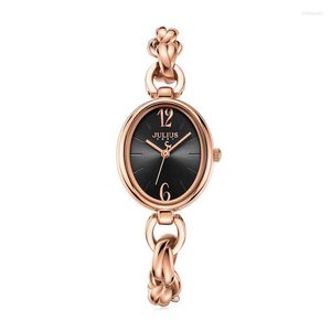 Wristwatches Small Oval Women's Watch Japan Quartz Fashion Hours Stainless Steel Chain Bracelet Clock Birthday Girl's Gift Julius Box