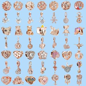 925 charm pärlor tillbehör passar pandora charms smycken ros guld färg samling liten kärlek rose kärlek charms set hänge diy fin