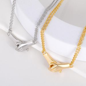 Anhänger Halsketten Romantische Halten Sie Ihre Hand 2 stücke Halskette Für Paar Edelstahl Klassische Hochzeit Choker Kette Schmuck Freund Geschenk