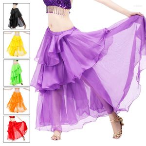 Abbigliamento da palcoscenico Gonne di pancia di danza orientale da donna Bella gonna lunga altalena in chiffon Perforamnce Costume a spirale