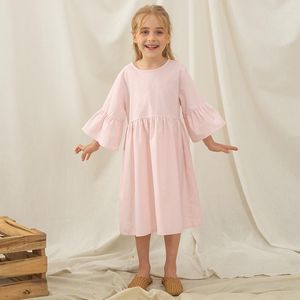 Girl Dresses Girls Sweet Cute Cotton And Linen Dress Summer Baby Kids Flare Sleeve Casual Pink Princess Toddler Clothes TZ87