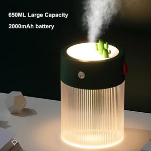 Aparelhos 650ML Umidificador de ar elétrico Difusor de aroma com luz LED 2000mAh Bateria Carregamento USB Portátil Cool Mist Maker