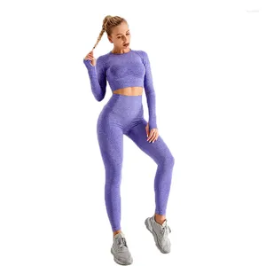 Gym Clothing 5PCS Seamless Women Yoga SuitsWorkout Sportswear Sets Fitness Long Sleeve Crop Top High Waist Leggings Sports Suits