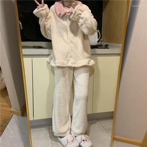 Damen-Nachtwäsche, Flanell, warm, verdickt, Winter-Pyjama-Set, Damenanzug, süße weiche Hosen, Heimservice, Pyjama-Hose, Nachtkleidung, Kleidung D045