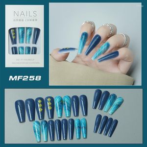 False Nails 24PCS Starry Sky Print Fake Long Flat Head Sweet Style Press On Wearable SANA889