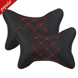 New 2Pcs PU Leather Car Pillows Durable Headrest Neck Rest Cushion Support Seat Accessories Auto Black Safety Pillow Universal Decor
