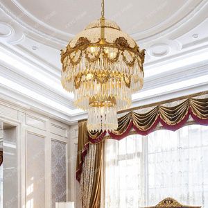 Lampy wiszące wszystkie miedziane kryształ żyrandol europejski luksusowe schody willi jadalnia i studium sypialni korytarz korytarza