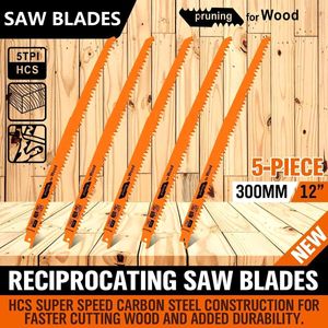 Zaag 5Pcs 11.8 Inch Reciprocating Saw Blade Set High Carbon Steel Assorted Pruning Saw Blade Sharp High Precision Cutting Saw