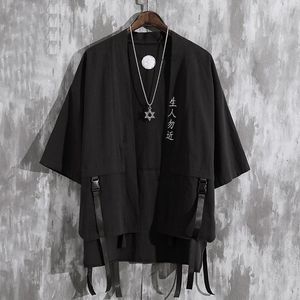Roupas étnicas pretas harakuju yukata quimono cardigan homens calças de streetwear asiático robe japonês samurai traje kimonos haori ff2837