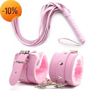 Massage S M Fetish PU Leather Erotic Handcuffs Ankle Cuff Restraints With Whip BDSM Bondage Slave Sex Toys For Couple Adult Game Flogger