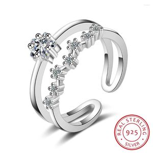 Anelli a grappolo Anello in argento sterling 925 Per donna Fiocco Doppio strato Zircone Regolabile squisito Per donna Gioielli Regalo di compleanno