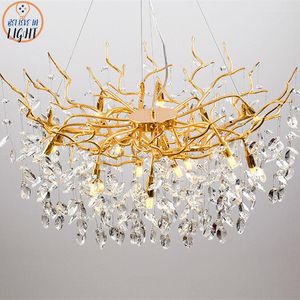 Chandeliers American Gold Branch Chandelier Crystal Luxury Dining Room Living 110V/220V Led Hanging Lighting Designer Lamp