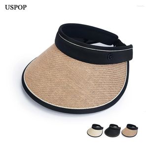 Chapéus largos da borda USPOP Sun Women Summer Straw Hat de praia respirável Sombra de tampa de viseira ajustável