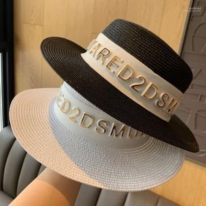 Beanies Beanie/Skull Caps Same Three-dimensional Letters Black And White Top Hat Wild Elegant Lady Travel Sunscreen Sunshade Flat Straw Hat1