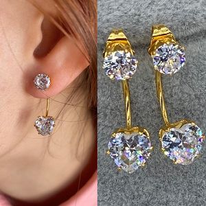 Dangle Earrings White Zircon Heart Stud For Women Female Luxury Love Wedding Jewelry Rose Gold Silver Color Crystal