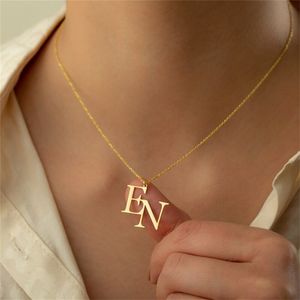 Benutzerdefinierte Doppel-Initialen-Halsketten für Frauen und Mädchen, personalisierte niedliche kleine Buchstaben-Anhänger-Halskette, Edelstahl-Schmuck