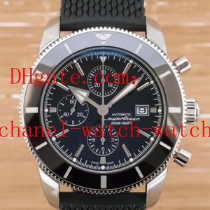 Hochwertige Superocean Heritage II A1331212, schwarzes Zifferblatt und Kautschukband, Herren-Quarzuhren, Herren-Armbanduhren207f