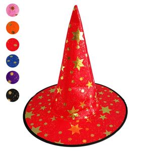 Party Hats Halloween Witch Hat Costume Glitter Star Decoration Cospaly Costumes Prop VC