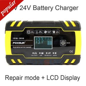 New FOXSUR 12V 24V Motorcycle Golf Car Battery Charger Maintainer Desulfator Smart Battery Charger Pulse Repair Battery Charger