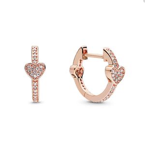 Luxury Rose Gold Heart Hoop Earrings for Pandora 925 Sterling Silver Wedding Party Jewelry designer Earring For Women Girlfriend Gift Love earring with Original Box