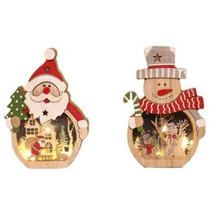 Christmas Decorations Nordic Wooden Santa Claus Desktop Ornaments Snowman LED Glowing Lights Home DecorChristmas