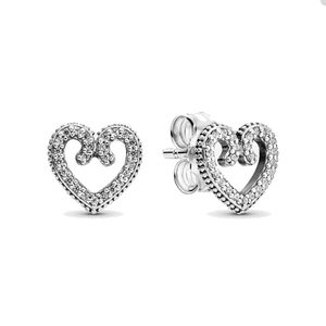 Pandora Takı için Kalp Swirl Saplama Küpe KURULUK Otantik Sterlling Gümüş Düğün Küpe Seti Kadınlar için Set Orijinal Kutu Toptan Hediyeli Hediye Tasarımcı Küpe