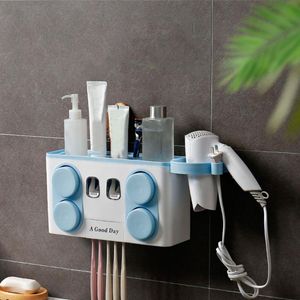 Bathroom Storage & Organization Wall Mount Dust-proof Toothbrush Holder Dispenser Hair Drier Rack Accessories Sets With Cups Supplies