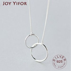 925 Sterling Silver Double Circle Interlock Clavicle Kort halsband Silver Färghalsband för kvinnors krage Erkek Kolye