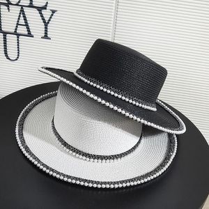 Breite Krempe Hüte 2023 Sommer Frauen Jazz Visier Cap England Perle Strand Kappen Reise Strohhut Damen Anti-UV Panama sonne