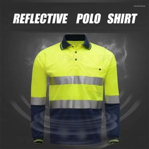 Men's T Shirts Camisetas Hi Vis High Visibility Reflective Reflection Mens T-shirt Safety Work For Male Fluorescent Yellow And Navy FREE